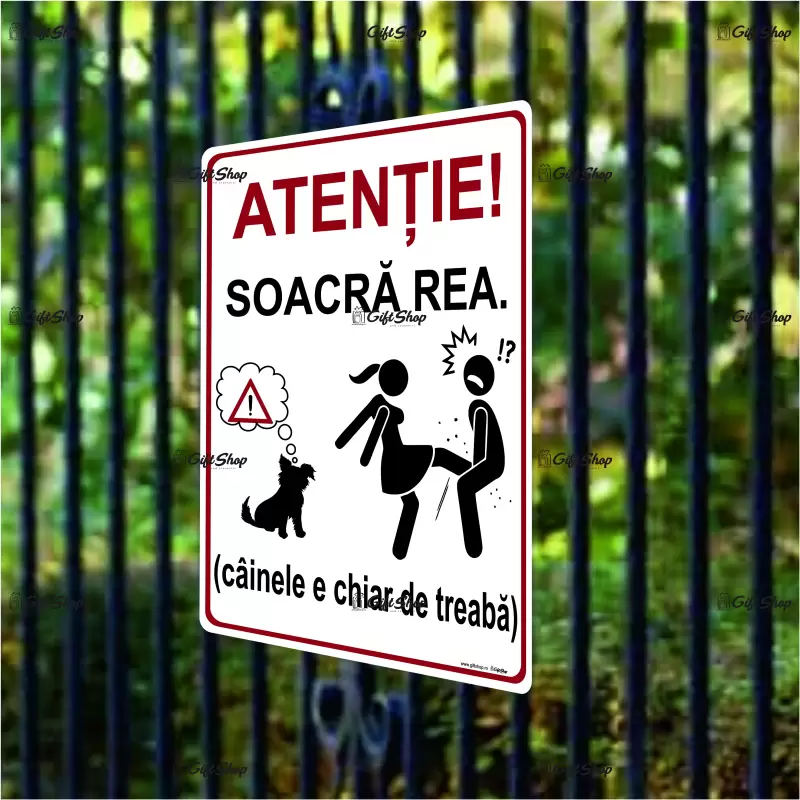 Atentie soacra rea, indicator amuzant 150x100 mm